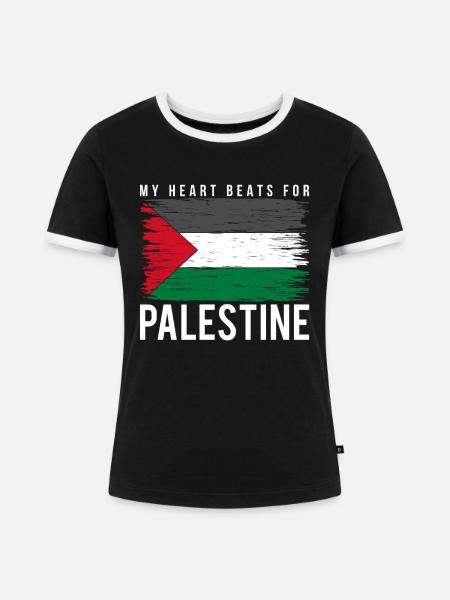 Palästina Herz - Frauen Kontrast-T-Shirt - Schwarz/Weiß