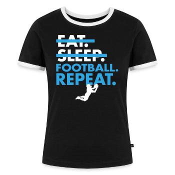 Good Eat Sleep Football Repeat T-Shirt - Frauen Kontrast-T-Shirt - Schwarz/Weiß - Vorne - Selfina (174cm)