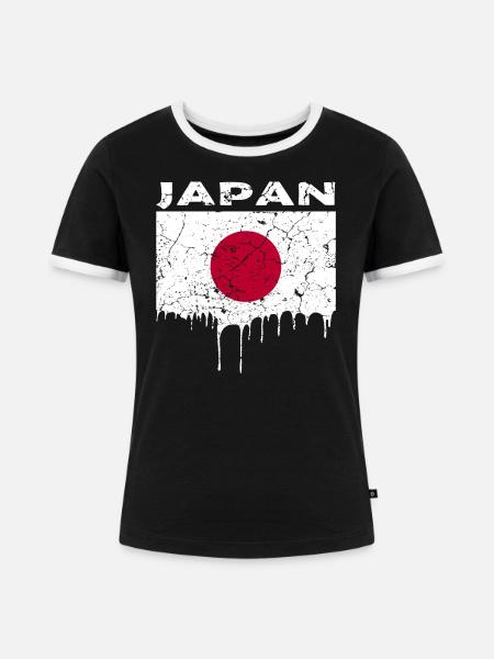 Japan Flagge - Frauen Kontrast-T-Shirt - Schwarz/Weiß