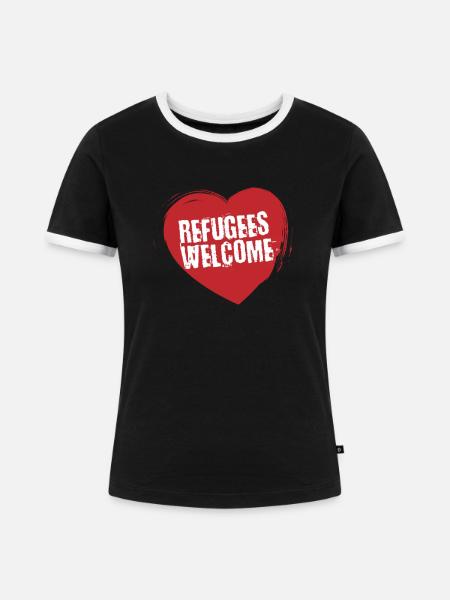 Refugees Welcome Flüchtlinge Asylwerber Aktivist - Frauen Kontrast-T-Shirt - Schwarz/Weiß