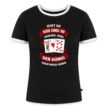 Skatspiel Skatspieler Skat - Frauen Kontrast-T-Shirt - Schwarz/Weiß - Vorne - Selfina (174cm)