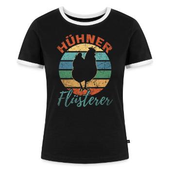 Hühner Flüsterer Huhn Lustig Hühnerstall Geschenk - Frauen Kontrast-T-Shirt - Schwarz/Weiß - Vorne - Selfina (174cm)