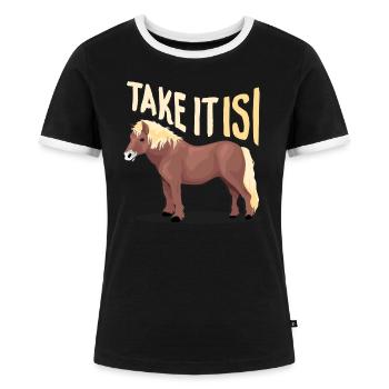 Islandpferd - Frauen Kontrast-T-Shirt - Schwarz/Weiß - Vorne - Selfina (174cm)