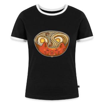 Nudelsuppe in Katzenschüssel - Frauen Kontrast-T-Shirt - Schwarz/Weiß - Vorne - Selfina (174cm)