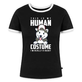 Husky - Frauen Kontrast-T-Shirt - Schwarz/Weiß - Vorne - Selfina (174cm)