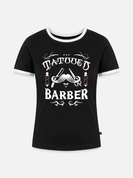 Tätowierter Barbier - Frauen Kontrast-T-Shirt - Schwarz/Weiß