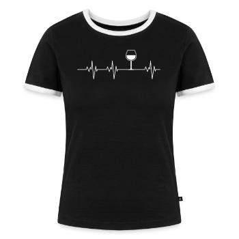 Wein Weinglas Ekg Weinfest Weißwein Rotwein Winzer - Frauen Kontrast-T-Shirt - Schwarz/Weiß - Vorne - Selfina (174cm)