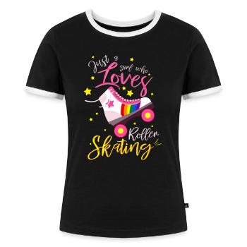 Ein Mädchen das Rollschuhe liebt Geschenkidee - Frauen Kontrast-T-Shirt - Schwarz/Weiß - Vorne - Selfina (174cm)