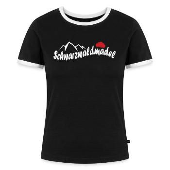 Schwarzwald Mädchen Mädl Bollenhut Geschenk - Frauen Kontrast-T-Shirt - Schwarz/Weiß - Vorne - Selfina (174cm)