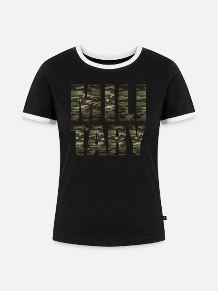 Militärische Tarnbriefe - Frauen Kontrast-T-Shirt - Schwarz/Weiß