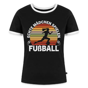Echte Mädchen spielen Fußball Frauenfußball - Frauen Kontrast-T-Shirt - Schwarz/Weiß - Vorne - Selfina (174cm)