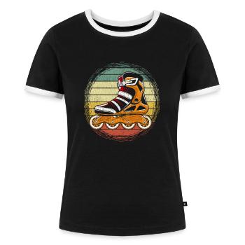 Vintage Inline Skating Rollschuh Sport - Frauen Kontrast-T-Shirt - Schwarz/Weiß - Vorne - Selfina (174cm)
