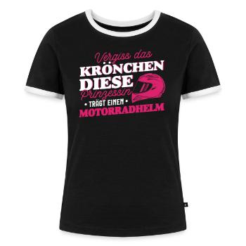 Motorradfahrerin Prinzessin Bikerin Geschenk - Frauen Kontrast-T-Shirt - Schwarz/Weiß - Vorne - Selfina (174cm)