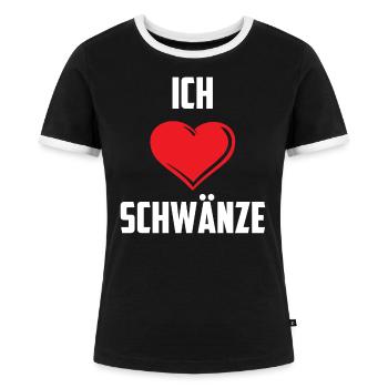 Ich liebe Schwänze Penis Schwanz Erotik Swinger - Frauen Kontrast-T-Shirt - Schwarz/Weiß - Vorne - Selfina (174cm)