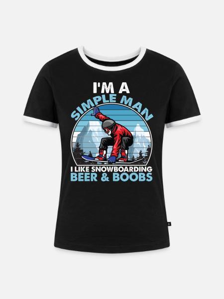 I Like Snowboarding Beer & Boobs - Frauen Kontrast-T-Shirt - Schwarz/Weiß