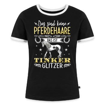 Das sind keine Pferdehaare das ist Tinker Glitzer - Frauen Kontrast-T-Shirt - Schwarz/Weiß - Vorne - Selfina (174cm)