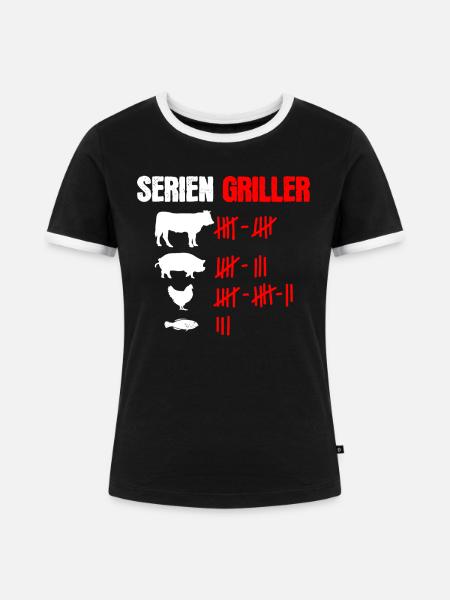 Serien Griller Lustiges Griller - Frauen Kontrast-T-Shirt - Schwarz/Weiß