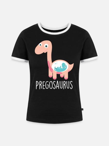 Pregosaurus Funny Dinosaur Pregnancy - Frauen Kontrast-T-Shirt - Schwarz/Weiß
