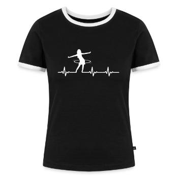 HulaHoop Fitness - Hullern - Hulahoop Workout EKG - Frauen Kontrast-T-Shirt - Schwarz/Weiß - Vorne - Selfina (174cm)