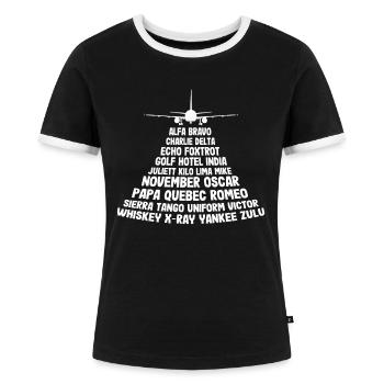 Pilot Motiv Flugzeug Geschenk Nato Alphabet - Frauen Kontrast-T-Shirt - Schwarz/Weiß - Vorne - Selfina (174cm)
