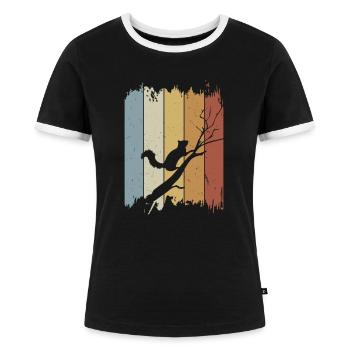 Retro Vintage Eichhörnchen Silhouette - Frauen Kontrast-T-Shirt - Schwarz/Weiß - Vorne - Selfina (174cm)