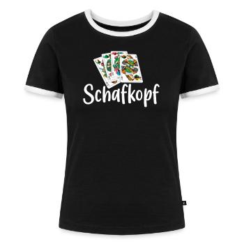Schafkopf Schafkopfturnier lustiges Schafkopf - Sc - Frauen Kontrast-T-Shirt - Schwarz/Weiß - Vorne - Selfina (174cm)