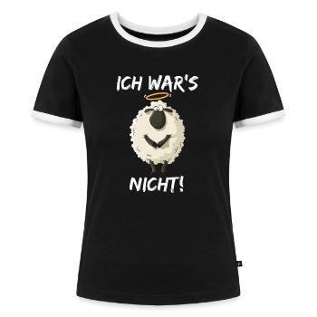 Ich wars nicht Schaf Heiligenschein Unschuldslamm - Frauen Kontrast-T-Shirt - Schwarz/Weiß - Vorne - Selfina (174cm)