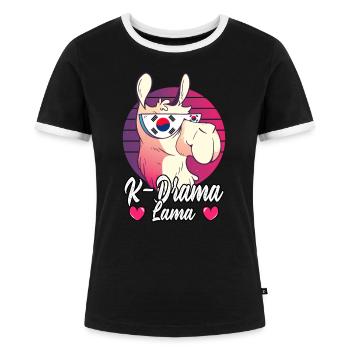 K-Drama Koreanische Dramen Filme Serien Lama - Frauen Kontrast-T-Shirt - Schwarz/Weiß - Vorne - Selfina (174cm)