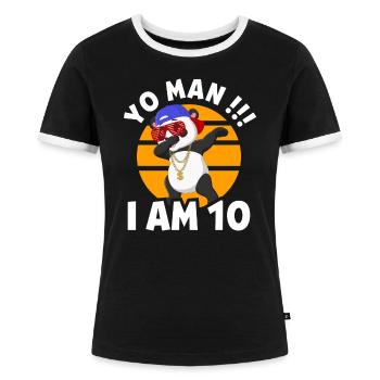 10. Geburstag Junge Dabbing Panda Hip Hop - Frauen Kontrast-T-Shirt - Schwarz/Weiß - Vorne - Selfina (174cm)