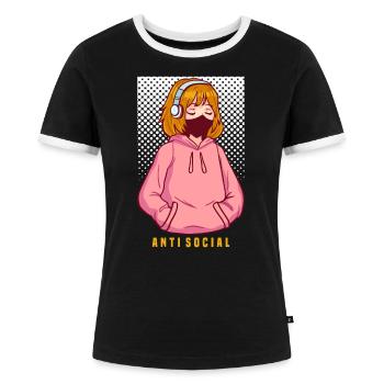 Anti Social Japanese Egirl - Frauen Kontrast-T-Shirt - Schwarz/Weiß - Vorne - Selfina (174cm)