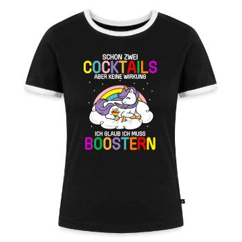 Zwei Cocktails Keine Wirkung Ich Muss Boostern - Frauen Kontrast-T-Shirt - Schwarz/Weiß - Vorne - Selfina (174cm)
