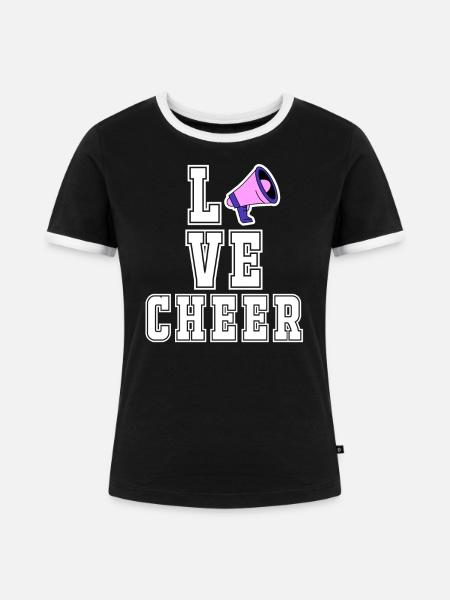Liebes-Beifall Cheerleader-Mädchen-Megaphon - Frauen Kontrast-T-Shirt - Schwarz/Weiß