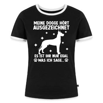 Deutsche Dogge Hundeliebhaber Präsent Doggen - Frauen Kontrast-T-Shirt - Schwarz/Weiß - Vorne - Selfina (174cm)