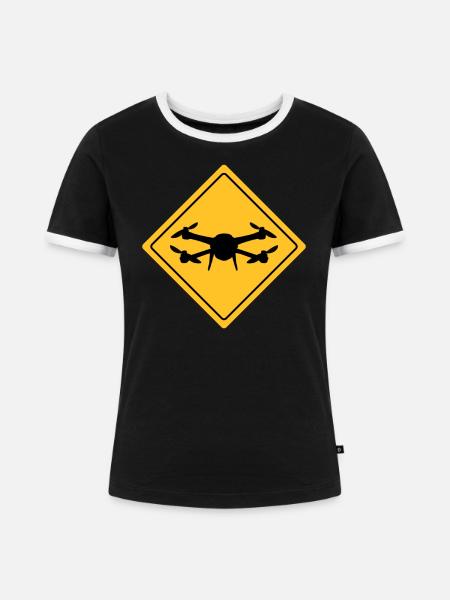 Drohne mit Warnschild Drohnenflieger - Frauen Kontrast-T-Shirt - Schwarz/Weiß