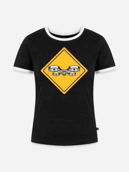 Drohne mit Warnschild Drohnenflieger - Frauen Kontrast-T-Shirt - Schwarz/Weiß