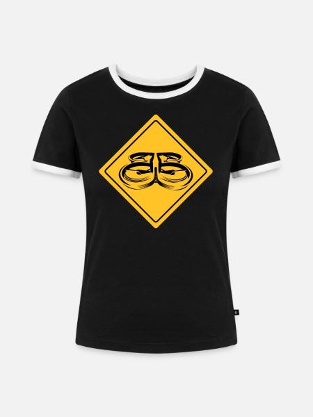 Drohne mit Warnschild Drohnenflieger - Frauen Kontrast-T-Shirt - Schwarz/Weiß