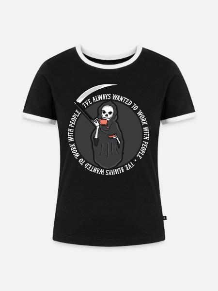 Grim Reaper Kaffee - Frauen Kontrast-T-Shirt - Schwarz/Weiß
