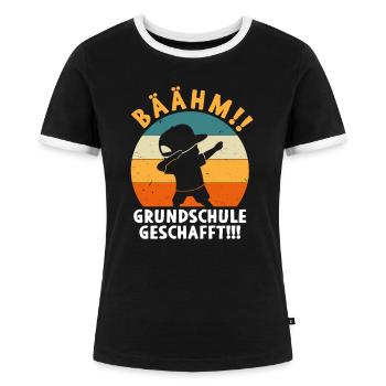 Grundschule geschafft Absolvent Abgänger - Frauen Kontrast-T-Shirt - Schwarz/Weiß - Vorne - Selfina (174cm)