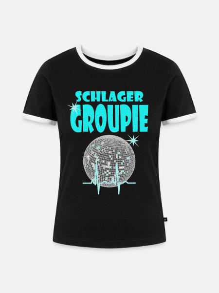 SCHLAGERGROUPIE türkis - Frauen Kontrast-T-Shirt - Schwarz/Weiß