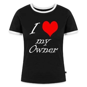 I love my Owner BDSM Submissive Sklavin Sklave - Frauen Kontrast-T-Shirt - Schwarz/Weiß - Vorne - Selfina (174cm)