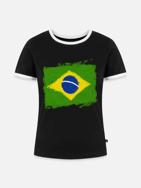 Brazilian Flagge - Frauen Kontrast-T-Shirt - Schwarz/Weiß