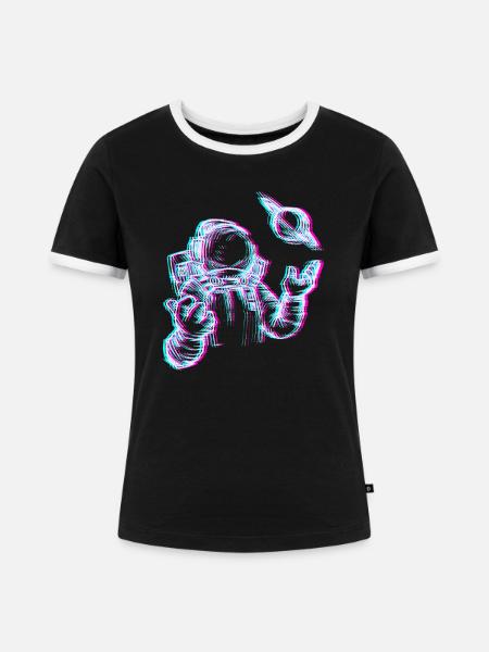 Glitch Astronaut im Weltall - Frauen Kontrast-T-Shirt - Schwarz/Weiß
