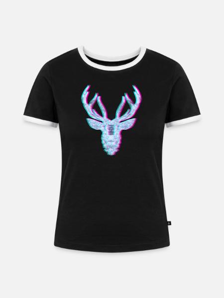 Hirschgeweih Mandala Glitch Anaglyph - Frauen Kontrast-T-Shirt - Schwarz/Weiß