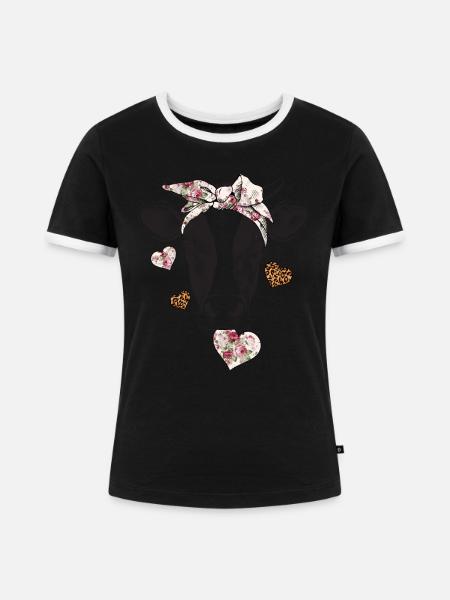 Kuh Valentine - Frauen Kontrast-T-Shirt - Schwarz/Weiß