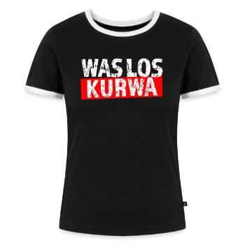 Polnischer Spruch Was los Kurwa Polska Polen - Frauen Kontrast-T-Shirt - Schwarz/Weiß - Vorne - Selfina (174cm)