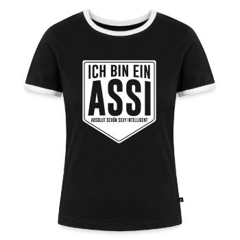 Bin Ein Assi Sexy Asozial Arbeitslos Assozial - Frauen Kontrast-T-Shirt - Schwarz/Weiß - Vorne - Selfina (174cm)