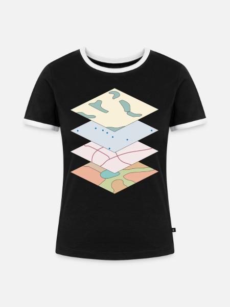 Kartographie - Frauen Kontrast-T-Shirt - Schwarz/Weiß