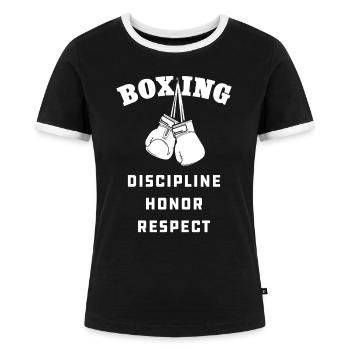 Boxen, Boxer - Frauen Kontrast-T-Shirt - Schwarz/Weiß - Vorne - Selfina (174cm)