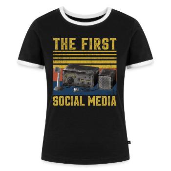 Ham Radio The First Social Media ham radio, amateu - Frauen Kontrast-T-Shirt - Schwarz/Weiß - Vorne - Selfina (174cm)