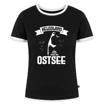 Helgoland - Perle der Ostsee - Frauen Kontrast-T-Shirt - Schwarz/Weiß - Vorne - Selfina (174cm)